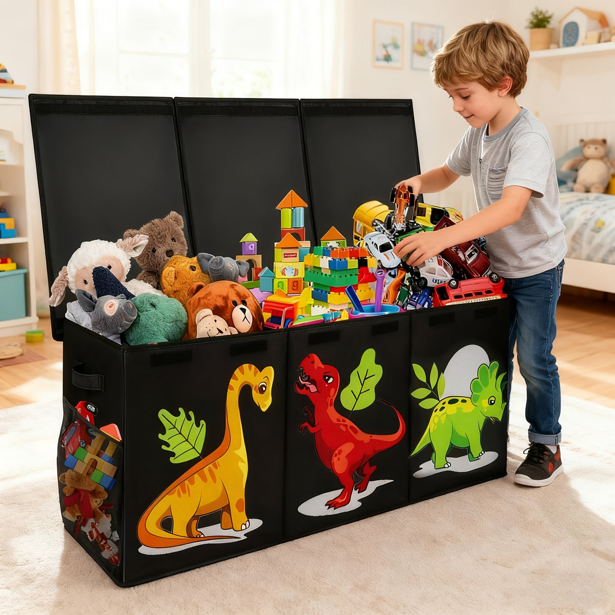 Kids Toy Storage Box Collapsible with Lid – Extra Large Foldable Toy Chest Bin for Playroom, Bedroom & Nursery, Fun Unicorn & Dinosaur Designs, Durable Cardboard, Great Gift for Boys & Girls Ages 3+