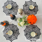 Halloween Spider Web Lace Round Placemats Black Polyester Table Mats for Dining Decor Spooky Party Supplies Set of 1 2 8 Pieces 12 Inch