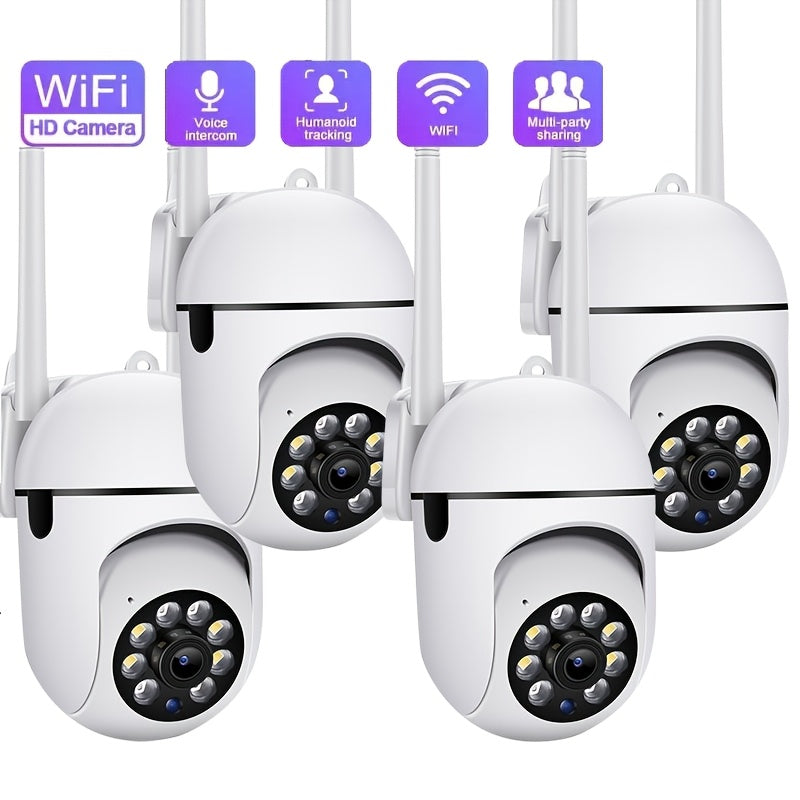4-Pack 1080P WiFi Security Camera System – Color Night Vision, 360° Pan Tilt Zoom, Two-Way Audio, AI Motion Detection, Spotlight & Alarm, Cloud & SD Storage