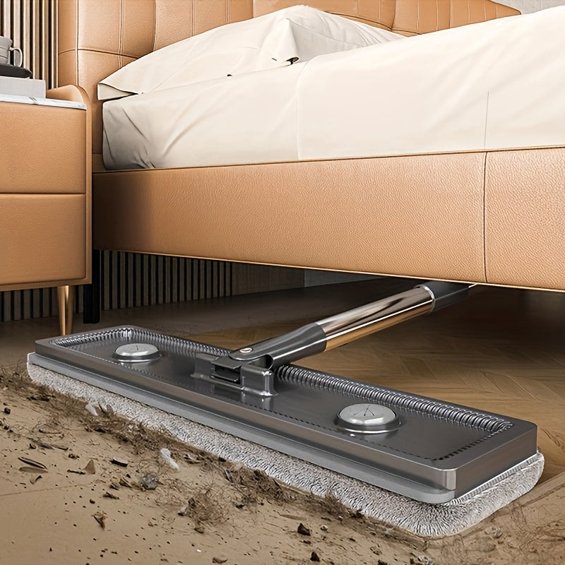 Dual-Bucket Flat Mop and Bucket System with 2025 Floating Scraper – Wash & Dry Separation, Widened Mop Head, Stainless Steel Rod & 4/6 Washable Microfiber Pads for Hardwood, Tile & Wall