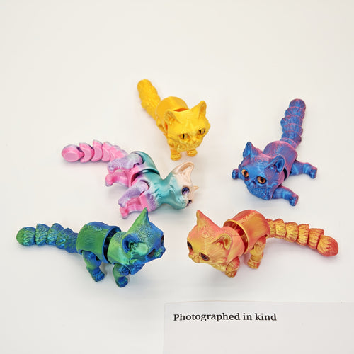 6-Pack 3D Printed Articulated Cat Figurines with Poseable Joints - Realistic Desktop Display Ornaments in Random Colors, Cool Home Decor & Christmas Teen Gift