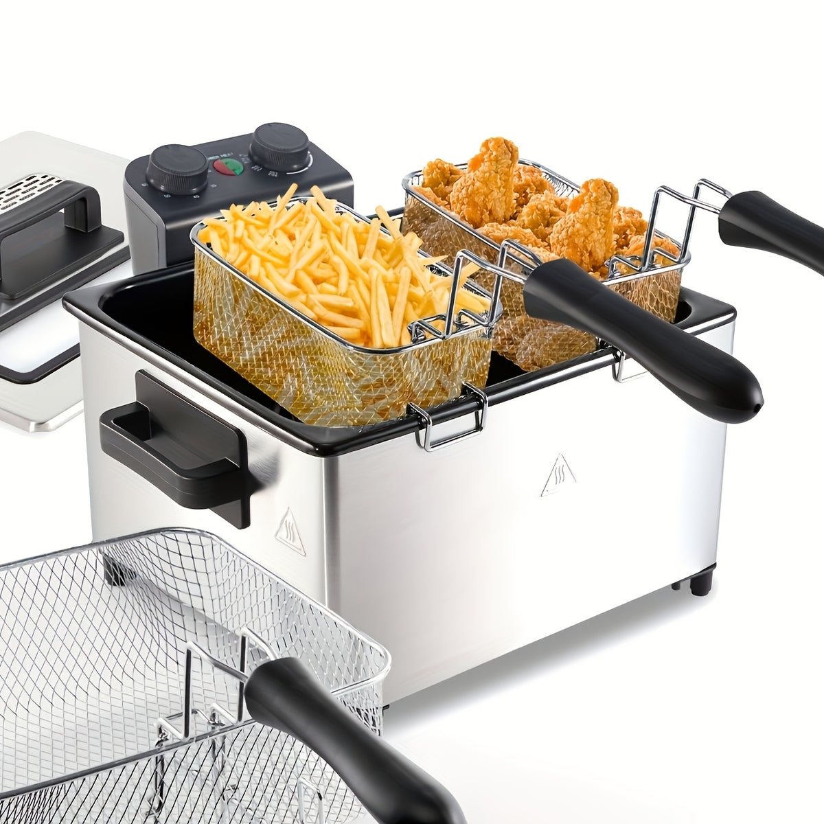 1700W Large Electric Deep Fryer with Time & Temperature Control Stainless Steel View Window Lid Frying Basket 101oz & 1.32 Gallon