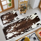 Cowhide Pattern Kitchen Mat Set 2pcs – Memory Sponge Anti-Fatigue Anti-Slip Floor Mats, Quick-Dry Animal Print Carpet for Kitchen Hallway Bathroom Laundry Room