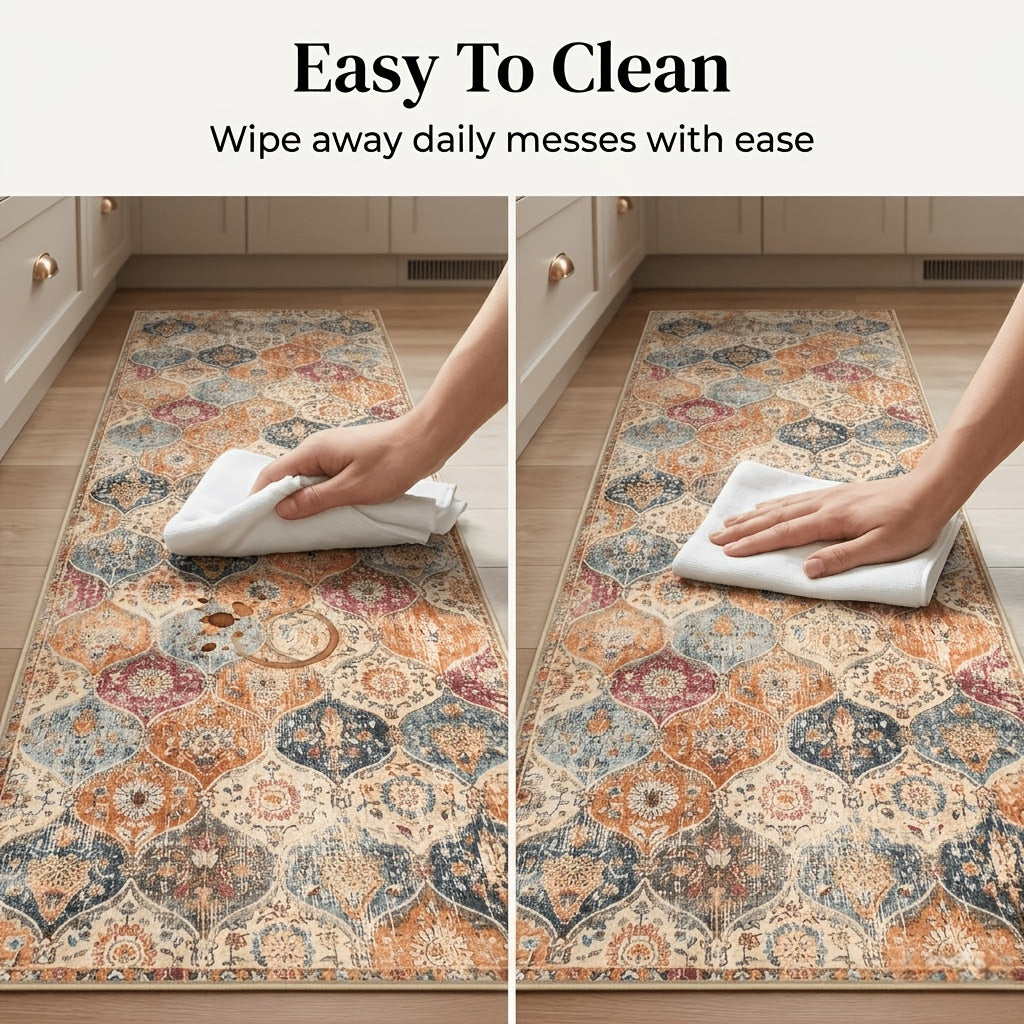 Non-Slip Washable Kitchen Rug – Vintage Hallway Runner with Rubber Backing | Cashmere-Like