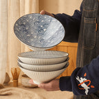 Japanese Ramen Bowls Set of 2 or 4 Ceramic Blue White Leaf Pattern 8 Inch 32oz Noodle Soup Bowl for Pho Ramen Pasta Cereal
