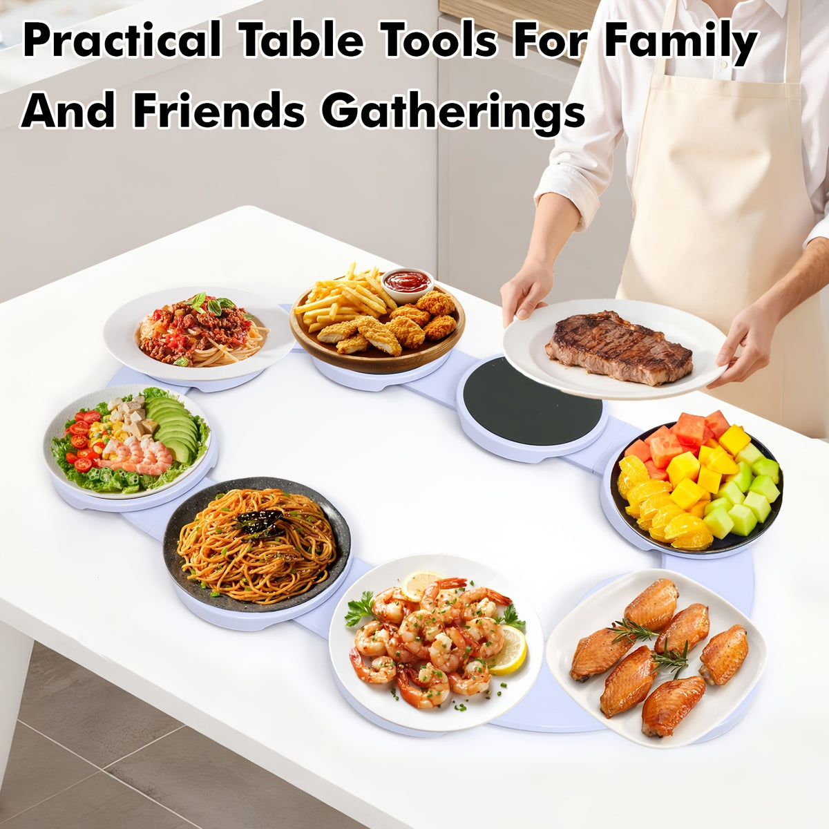 Lazy Susan Turntable Set 8PCS Expandable Rotating Serving Tray for Rectangular & Oblong Dining Tables – Smooth 360° Spin Plastic Tabletop Organizer for Family Dinners, Hotpot & Entertaining