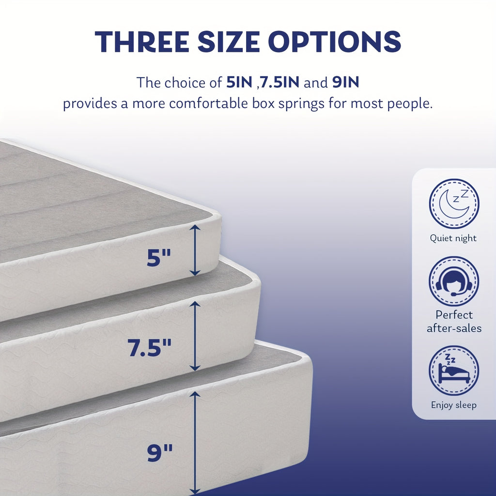 Box Spring Foundation | 5", 7.5" & 9" High Profile Strong Metal Frame, Quiet Noise-Free, Easy Assembly – Twin, Full, Queen, King