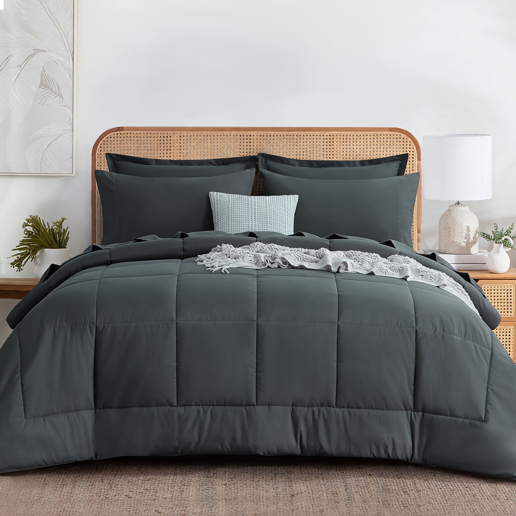 Bed in a Bag Queen 7 Piece Fluffy Comforter Set – Ultra-Soft Microfiber Bedding with Comforter, Fitted Sheet, Flat Sheet & 4 Pillowcases, Hypoallergenic Breathable All Season Bedding Gift for Her