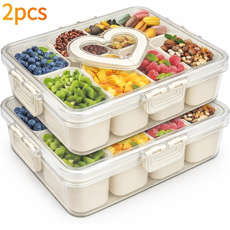 Snack Box Container Tray with Lid & Separate Compartments 2-Pack – Dishwasher-Safe PET Plastic Food Storage Organizer for Picnics, Travel, Parties, Lunchboxes & Office