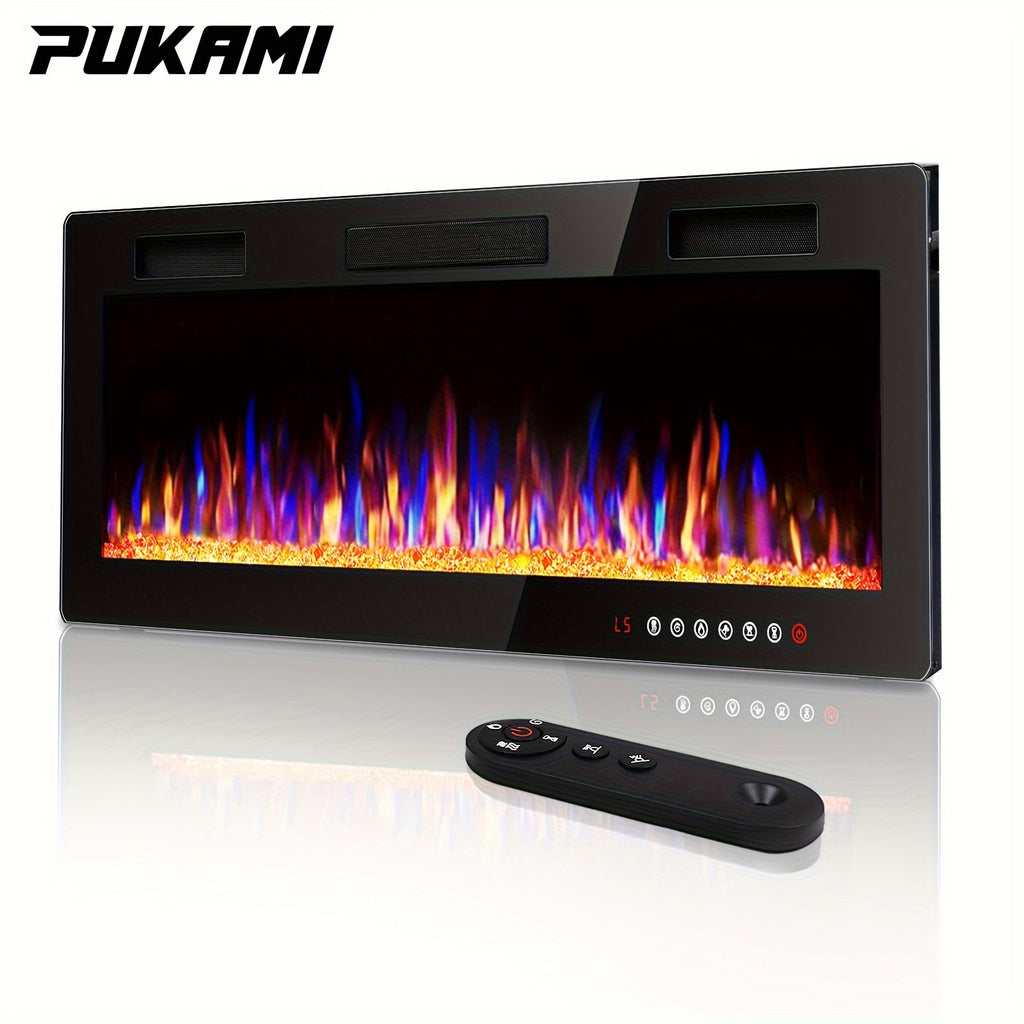 Vitesse Ultra-Thin Electric Fireplace In-Wall Recessed & Wall Mounted Linear Heater Multicolor Flame Timer 750W/1500W Touch Screen Remote Control