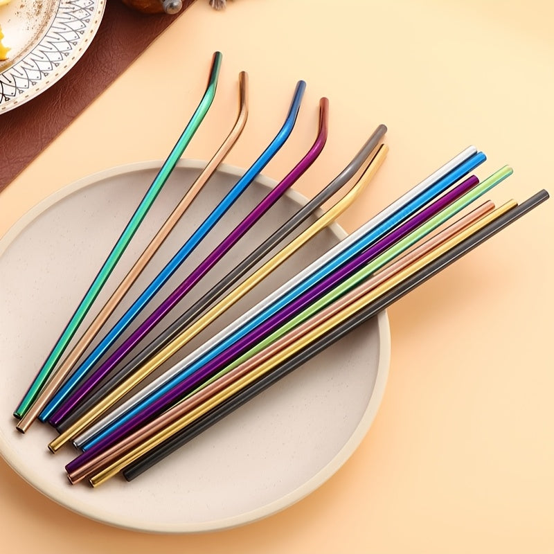 Reusable Stainless Steel Straws Set of 12 Extra Long 10.5 Inch with Cleaning Brushes - Metal Straws for Cold Drinks, Cocktails, Smoothies & Iced Coffee, Eco Friendly Drinking Straws
