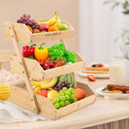3 Tier Bamboo Fruit Basket Rack Large Capacity Countertop Kitchen Storage for Fruits Vegetables & Bread – Natural Wood Ventilated Design