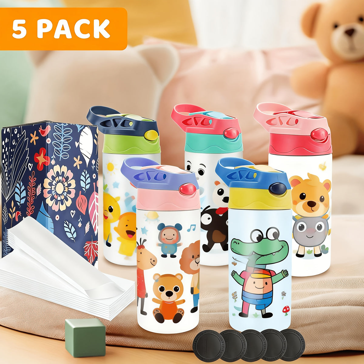 12oz Sublimation Tumblers 5-Pack – Stainless Steel Insulated Blanks with Lids & Straws, Perfect for Weddings, Events, Camping & Custom Projects
