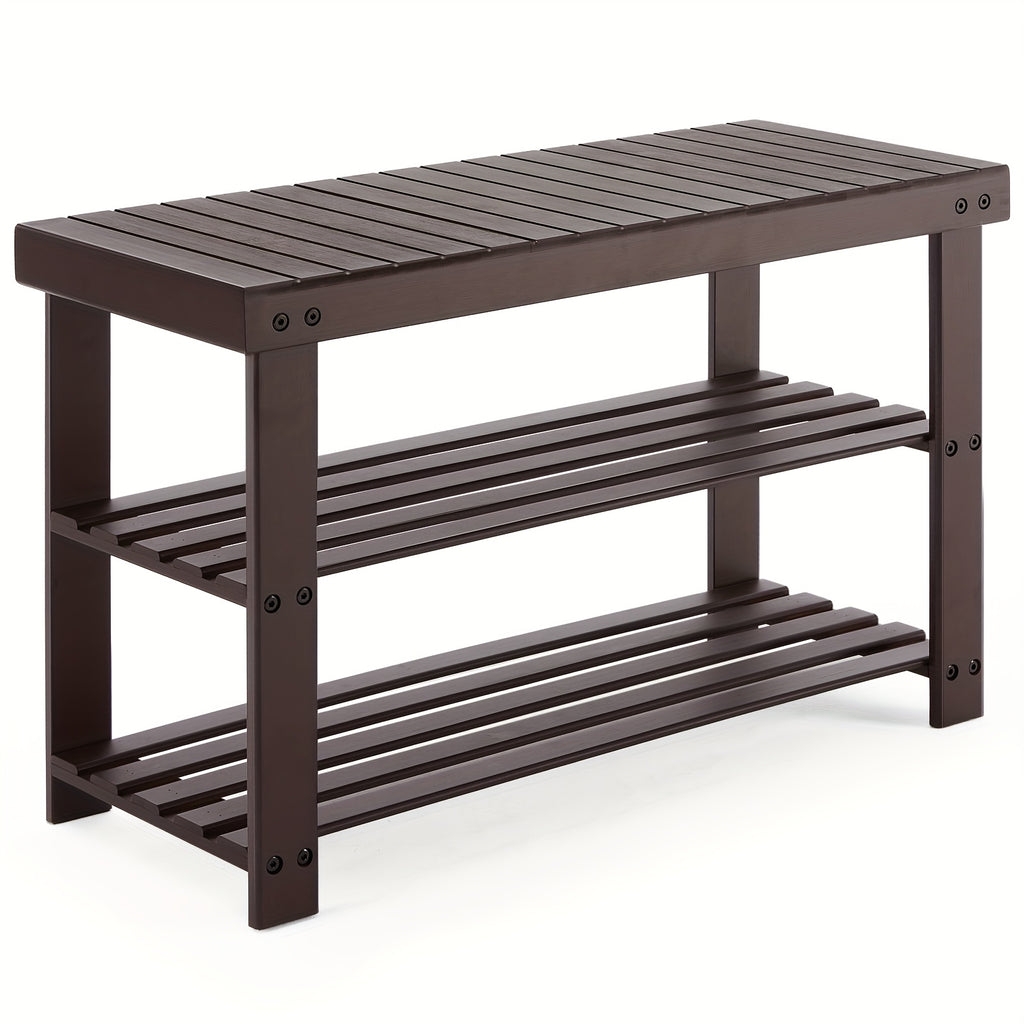 3-Tier Bamboo Shoe Rack Bench with 286 lbs Capacity – Compact Entryway Shoe Storage Organizer for Bedroom Living Room Balcony Mudroom, Brown & Black