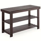 3-Tier Bamboo Shoe Rack Bench with 286 lbs Capacity – Compact Entryway Shoe Storage Organizer for Bedroom Living Room Balcony Mudroom, Brown & Black