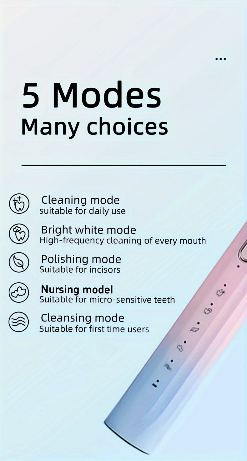 IPX8 Sonic Electric Toothbrush USB Rechargeable 5 Brush Heads Metal Shaft Smart Timer Couple Set for Adults Men Women