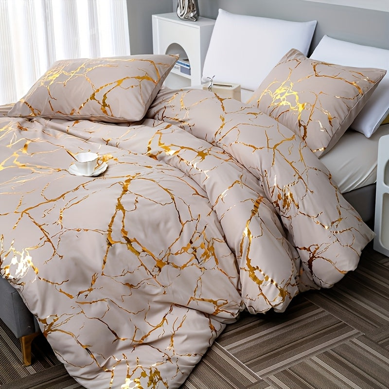Duvet Cover Set Queen King Twin Full - Bronzing Texture Soft Breathable Bedding, 3-Piece with Pillowcases, All-Season Luxury Bedroom Decor, White Khaki Black