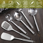 Stainless Steel Kitchen Utensils Set 12-Piece with Holder - Heat Resistant Cooking Utensils Set with Spatula, Ladle, Tongs, Whisk, Skimmer & More, Dishwasher Safe Metal Kitchen Tool Set