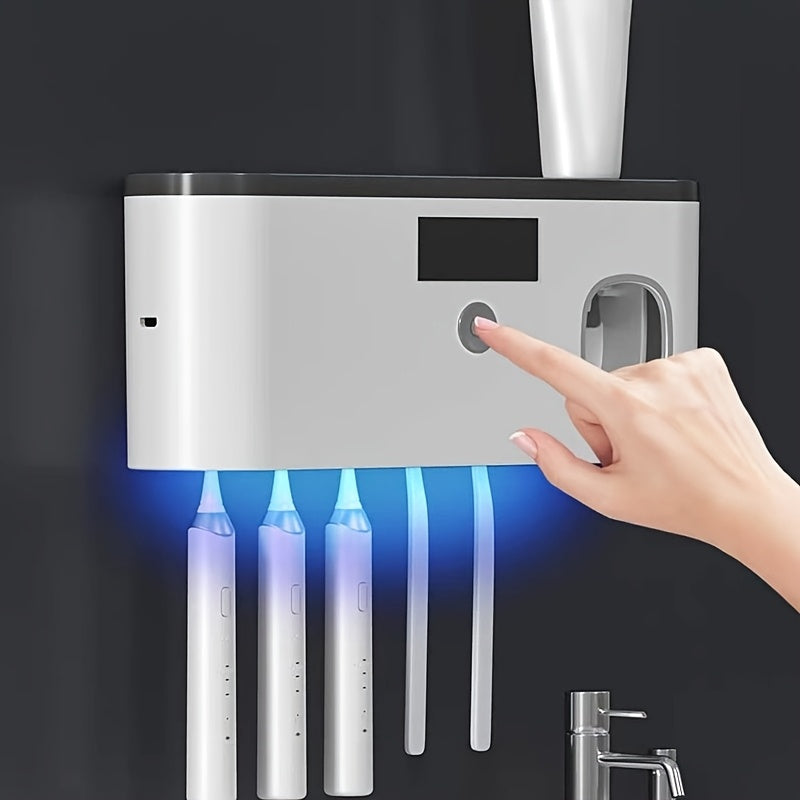 Wall Mounted Toothbrush Holder No Drill 4 Slot Bathroom Toothpaste and Toothbrush Storage Rack Modern Bathroom Organizer White Grey Space-Saving Bathroom Accessories