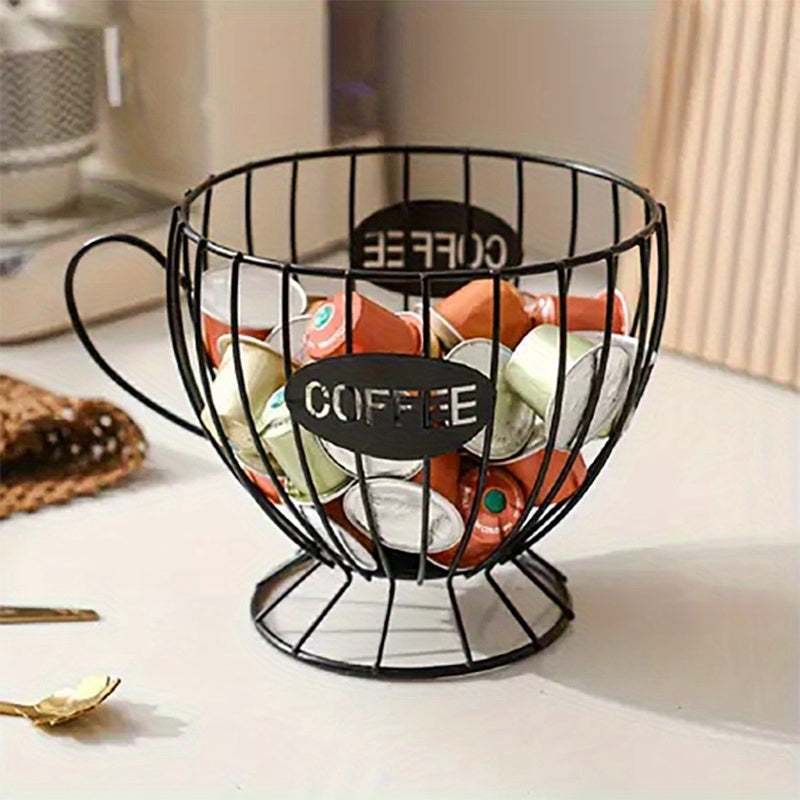 Coffee Pod Holder K-Cup Organizer Basket - Extra Large Capacity Capsule Storage for Coffee Bar, Kitchen Counter, Office Breakroom & Cafe Display, Gold & Black Options