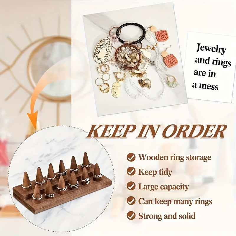Solid Wood Ring Display Stand Jewelry Tower – 3-Tier Holds 18 Rings or 2-Tier Holds 12 Rings Elegant Ring Organizer for Home Decor Showcase Storage