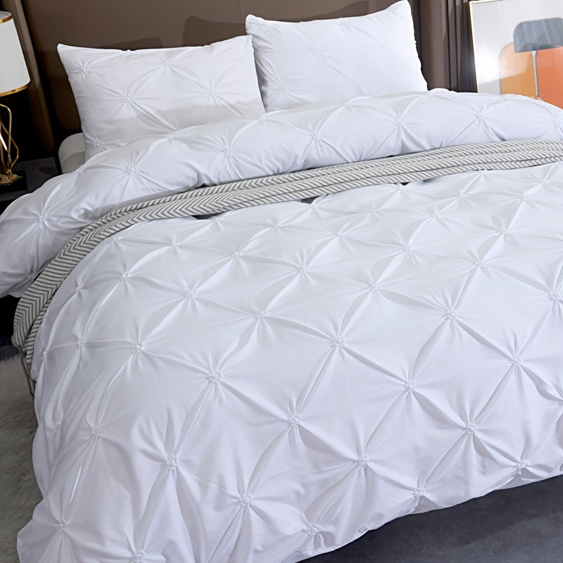 Wedding Duvet Cover Set with Embroidery Pleated Detail – 2 & 3 Piece White Luxury Bedding Set, Twin Full Queen King Sizes, Elegant Bridal Bedroom Décor, No Comforter No Pillow Cores Included
