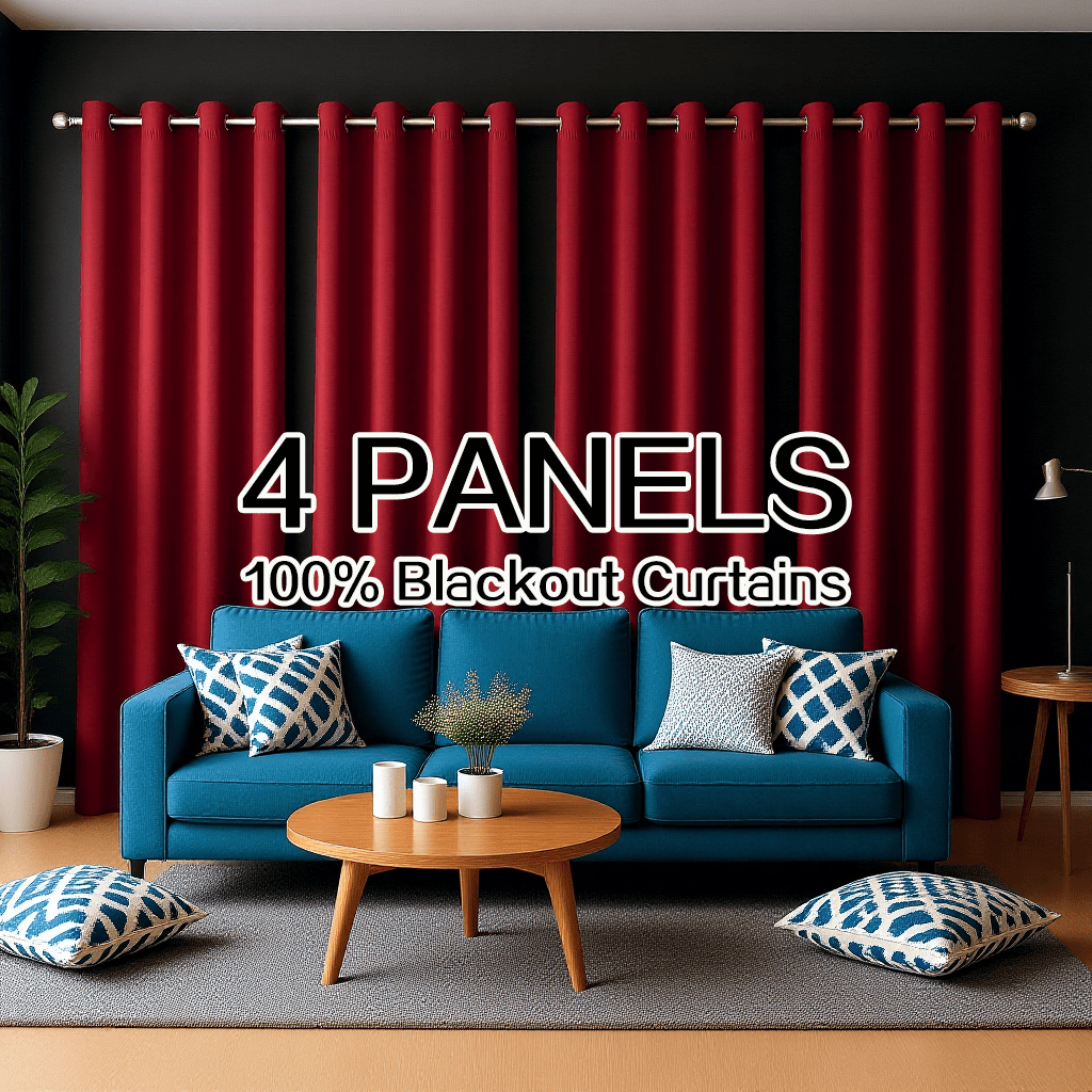 100% Blackout Curtains 4 Panels - Thermal Insulated Heat & Noise Blocking Room Darkening Energy Saving Drapes for Living Room Bedroom Balcony Courtyard, Elegant Partition Curtains