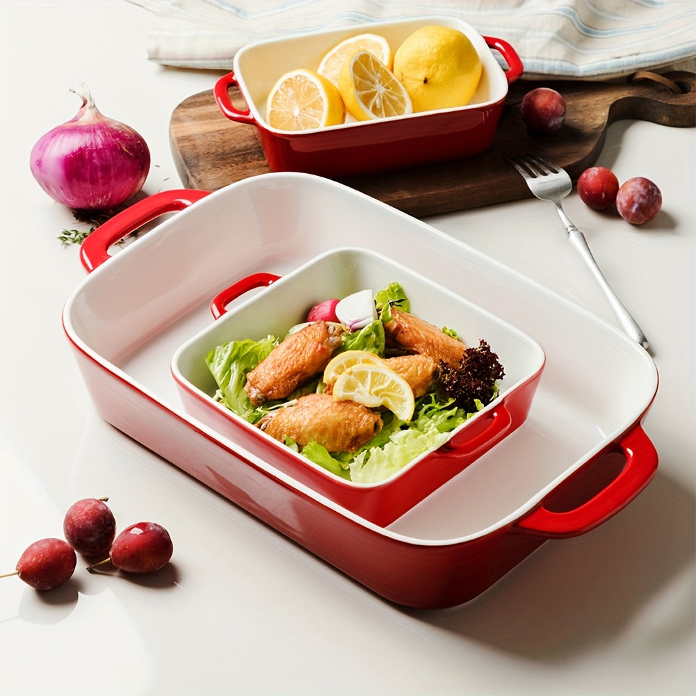 Porcelain Rectangular Baking Dish 12.8 x 8.9 Inch Ceramic Bakeware for Cakes Dinners Casseroles & Banquets - Oven Safe Roasting Pan