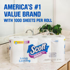 1000 Sheets Per Roll Toilet Paper 16 Rolls – 1-Ply Long-Lasting Bath Tissue with Clog-Free Technology, Dissolves 10x Faster, Individually Wrapped Rolls
