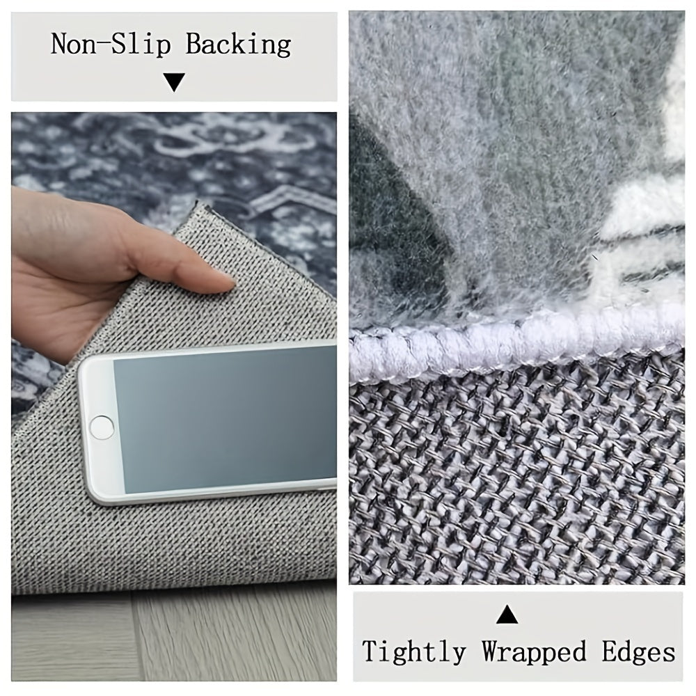 Soft Area Rug Grey White – Modern Low Pile Carpet for Bedroom Living Room, Non-Slip Backing, Machine Washable, 3x5 4x6 5x7 ft