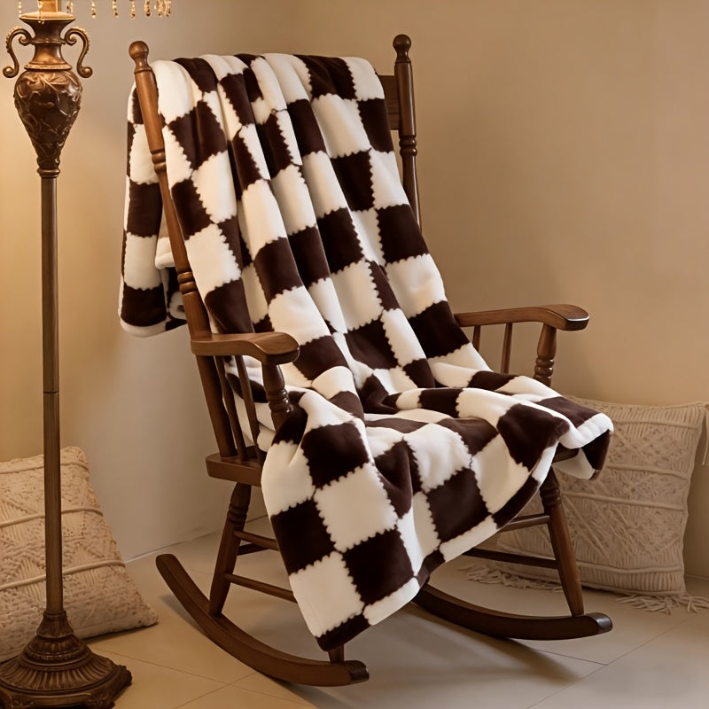 Checkerboard Flannel Throw Blanket 3D Embossed Super Soft Plush Fleece Aesthetic Checkered Blanket for Sofa Bed OEKO-TEX Machine Washable 5 Colors