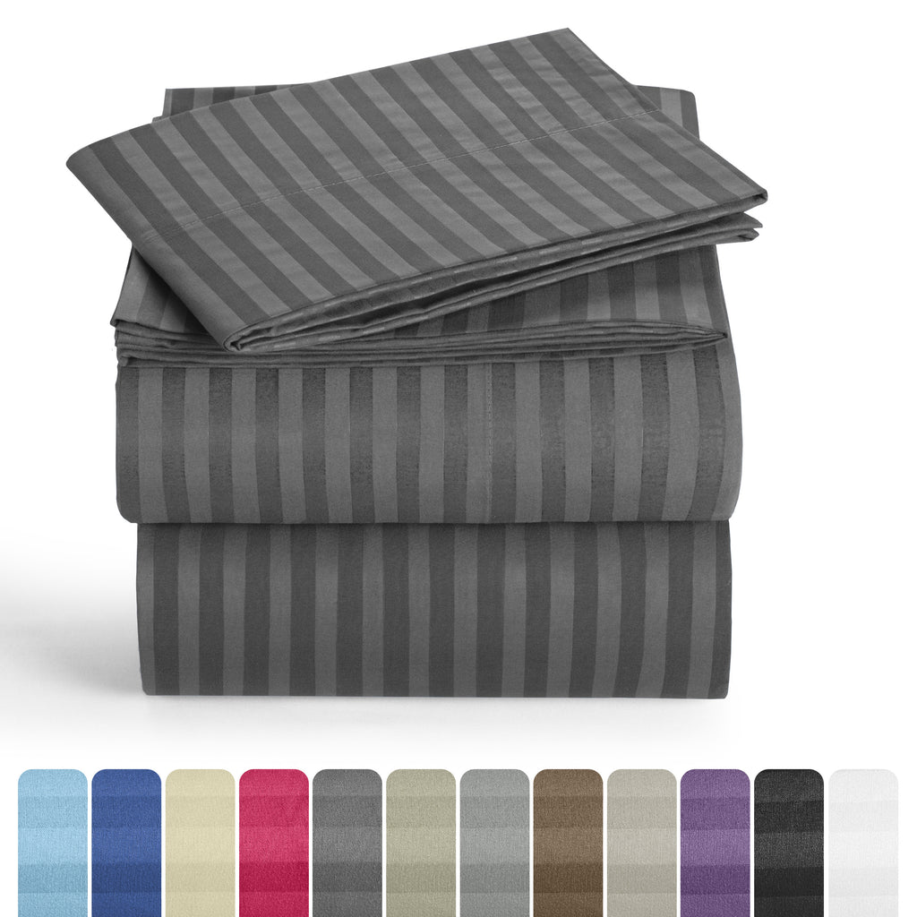 Luxury Striped Bed Sheet Set 3 or 4 Pcs – Hotel-Quality Deep Pocket 16", Extra Soft Breathable Cooling Sheets, Wrinkle & Fade Resistant, Twin Twin XL Full Queen King Cal King, 11 Colors