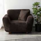 Velvet Stretch Sofa Cover Slipcover – Thick High-Elasticity Plush Couch Cover for L-Shape 1 2 3 4 Seater, Polyester Spandex Furniture Protector with Pillowcase for Living Room