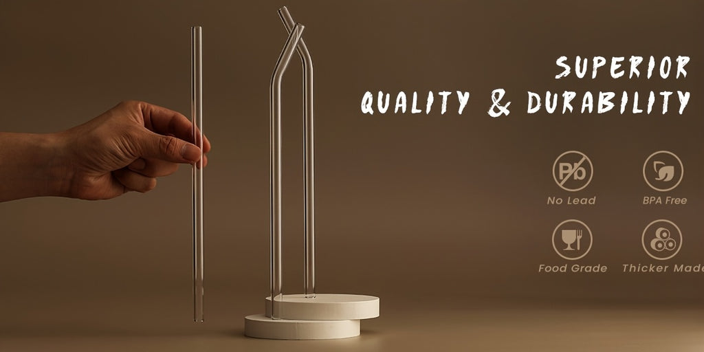 Reusable Glass Straws Set 12pcs with 4 Cleaning Brushes BPA Free Borosilicate Heat Resistant Drinking Straws for Smoothies Coffee Tea Milkshakes - Straight & Bent Glass Straws 8.5 Inch 10mm