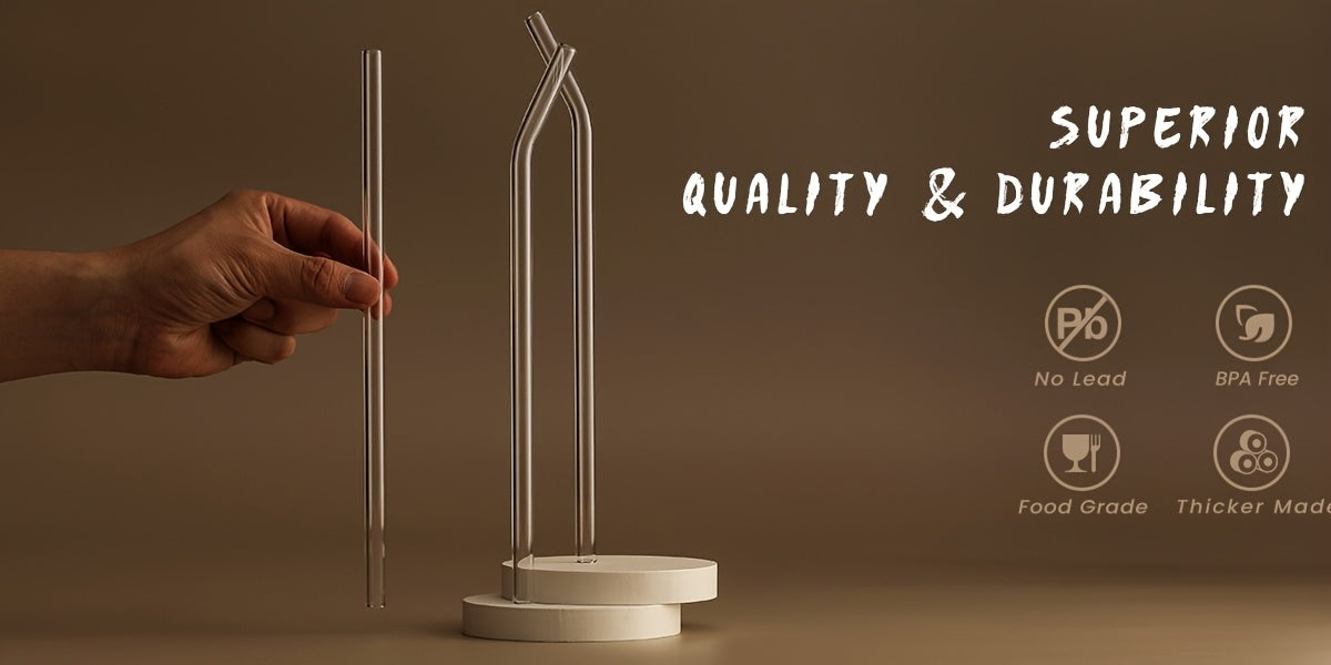 Reusable Glass Straws Set 12pcs with 4 Cleaning Brushes BPA Free Borosilicate Heat Resistant Drinking Straws for Smoothies Coffee Tea Milkshakes - Straight & Bent Glass Straws 8.5 Inch 10mm
