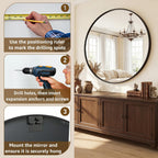Round Wall Mirror 20 24 28 30 Inch – Circle Vanity Mirror for Bathroom, Bedroom & Living Room | Anti-Rust Modern Decor | Black & Gold