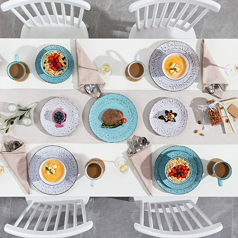 32 Piece White Porcelain Dinnerware Set Embossed Flower Microwave Dishwasher Oven Safe Plates Bowls Service for 8 Wedding Anniversary Gift