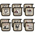 Farmhouse Rooster Pot Holders Set of 12 with Pocket - Heat Resistant Polyester Oven Mitts Hot Pads and Cookie Bags for Baking Cooking and Gifting - Fun Kitchen Potholder Gift Set