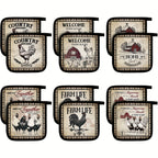 Farmhouse Rooster Pot Holders Set of 12 with Pocket - Heat Resistant Polyester Oven Mitts Hot Pads and Cookie Bags for Baking Cooking and Gifting - Fun Kitchen Potholder Gift Set