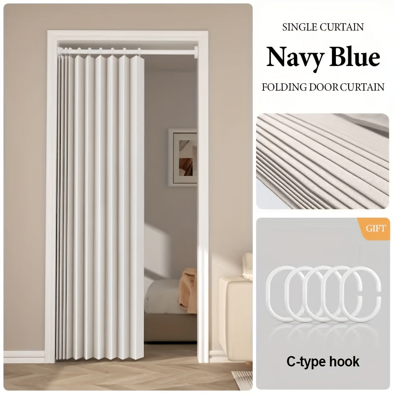 Heavyweight Polyester Door Curtain Panel – No-Drill Sliding Room Divider Screen with Folding Track for Living Room, Bedroom & Doorway, Machine Washable