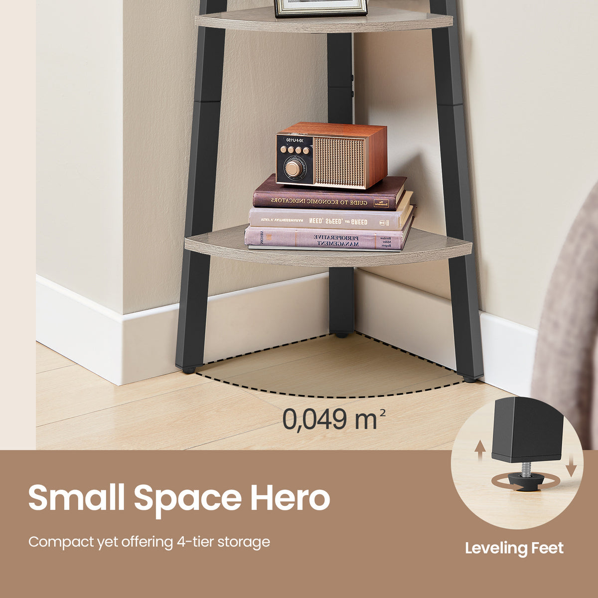 Corner Shelf 4-Tier Ladder Bookshelf & Plant Stand – Industrial Style Space-Saving Corner Shelving Unit for Living Room, Bedroom, Study & Entryway
