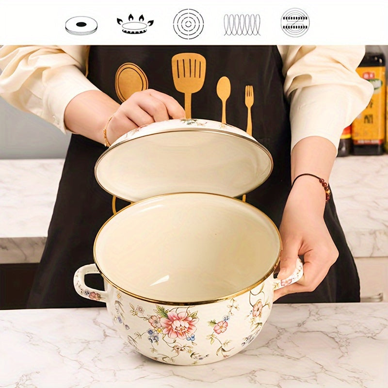 Enamel Diamond Soup Pot – Thick-Walled Double Handle Stew Pot, High-Temp Resistant, 2 Designs & 2 Sizes, Electric Stove Gas Flame Compatible