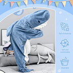 Shark Blanket Onesie Wearable Flannel Sleeping Bag with Hood - Cozy Shark Costume Blanket for Halloween, Shark Week & Parties, Machine Washable Funny Wearable Blanket