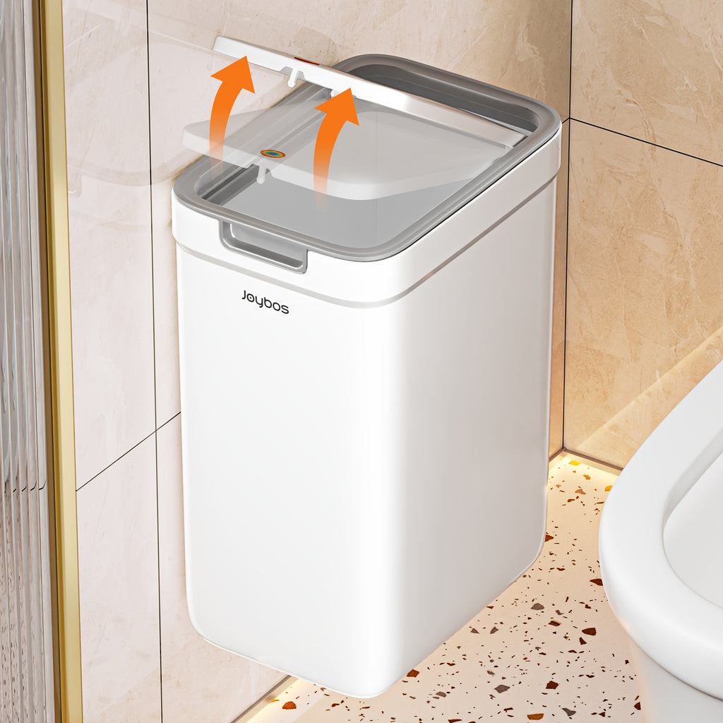 Wall-Mounted Odor-Sealing Trash Can with Lid – Space-Saving Rectangular Plastic Waste Bin, No Power Needed, Minimalist Design for Bathroom, Bedroom, Office & Dorm, Easy to Clean