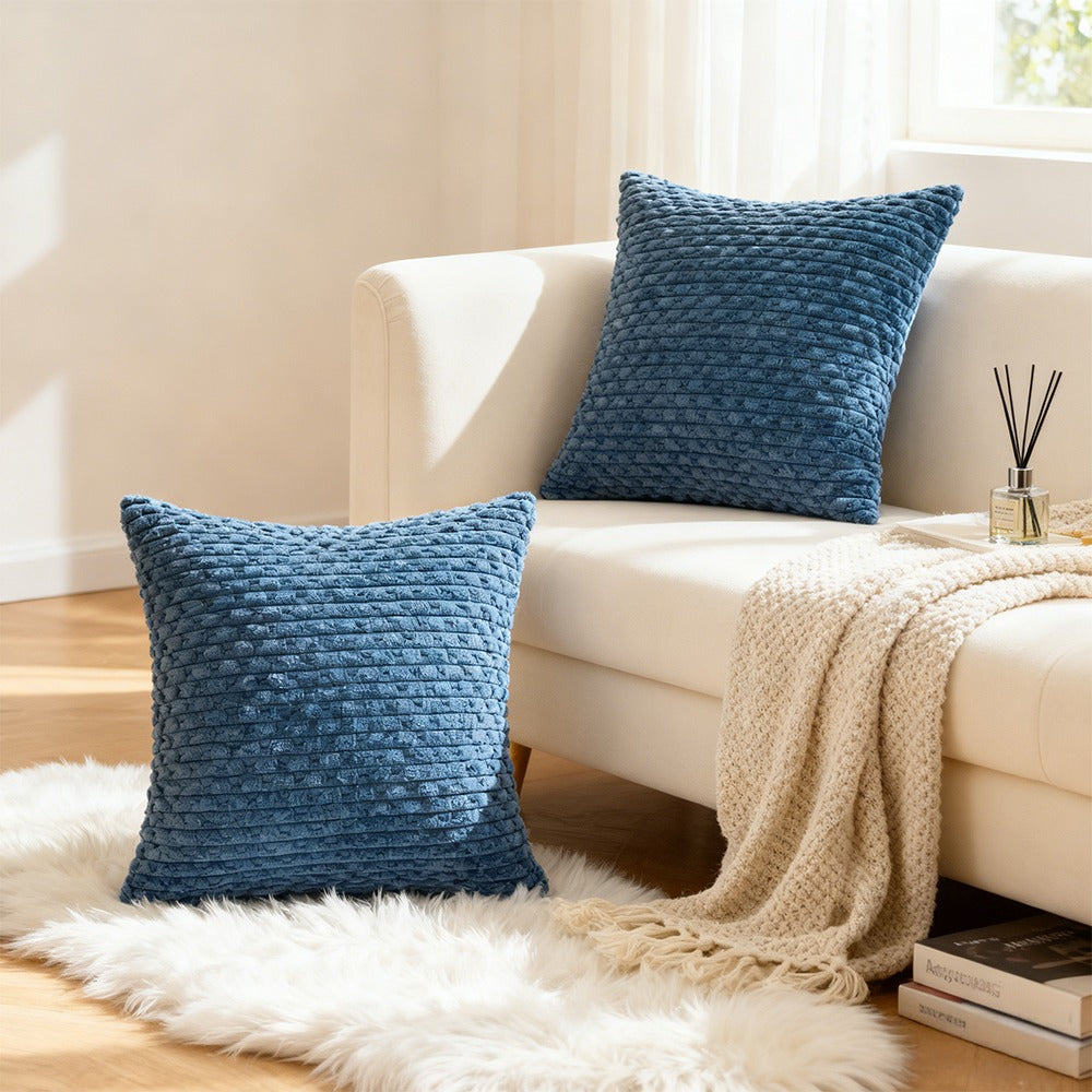 Corduroy Throw Pillow Set of 2 with Inserts 18x18 Ultra-Soft Double-Sided Cushions Washable Cover for Couch Bed Sofa Living Room Home Decor 7 Colors