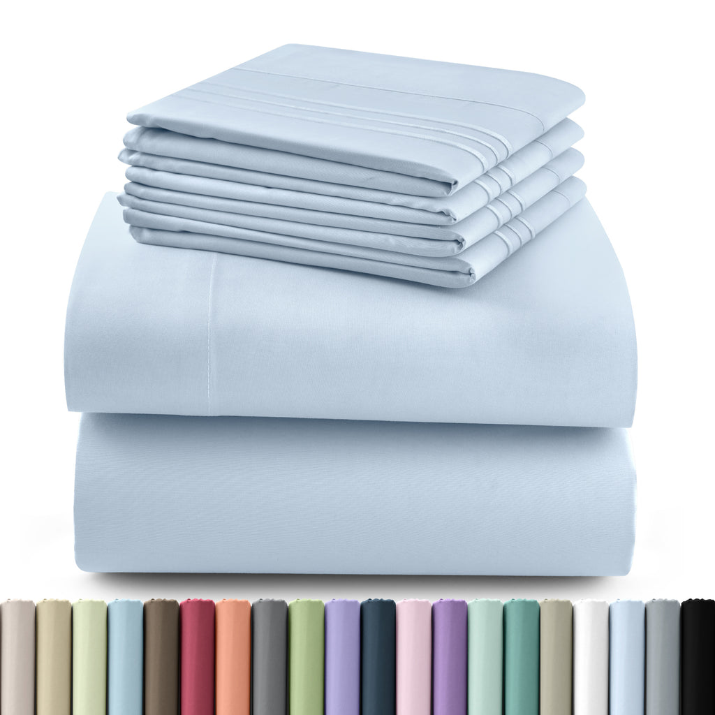 Hannah Bedding Sheet Set 6pcs Brushed Polyester 16" Deep Pocket – Embroidered Pillowcases Hotel Luxury Soft Bed Sheets for Twin Full Queen King Cal King, 24 Colors