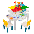 Kids Activity Table Set with 2 Chairs & 100Pcs Building Blocks – 7-in-1 Toddler Play Table, Adjustable Height, Water Sand Writing Block Table for Boys Girls Ages 3-6, STEM Learning Toy Gift