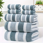 8-Piece Hotel-Quality Striped Bath Towel Set – Lint-Free Super Absorbent Two-Color Towels | 2 Large Bath Towels, 2 Medium Bath Towels & 4 Washcloths