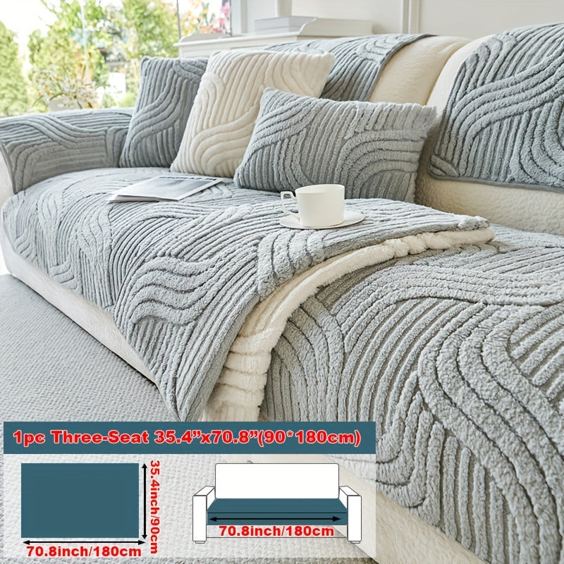 Plush Non-Slip Sofa Cover – Modern Luxurious Pet-Friendly Stretch Couch Protector for Living Room, Bedroom & Office, Soft Polyester Fabric, Breathable & Stylish, Machine Washable, No Print, 4 Sizes