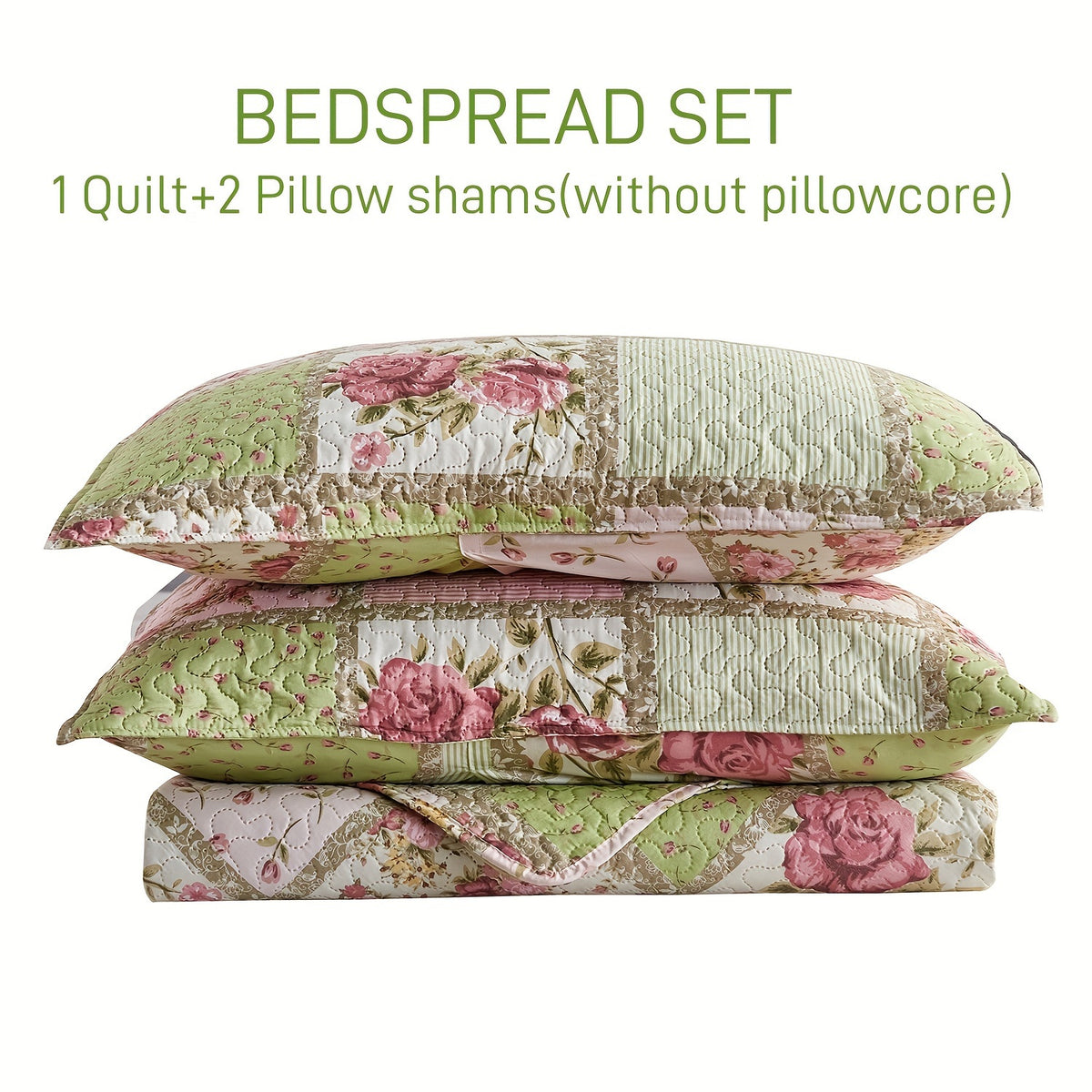 Patchwork Quilt Set 3-Piece Boho Reversible Coverlet Queen King Size Soft Lightweight Bedspread with 2 Pillow Shams All-Season Floral Stripes Bedroom Decor